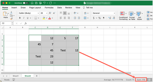 在Microsoft Excel中求和或相加数字方法