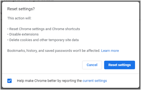 将 Chrome 重置为默认设置