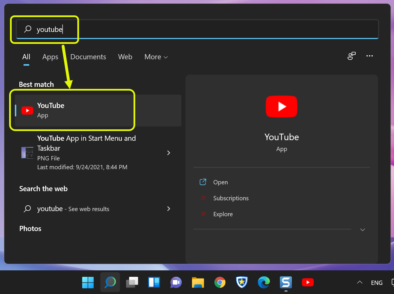 在 Windows 11 中搜索 YouTube 应用