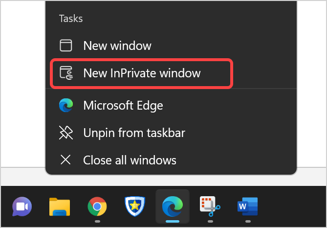 从任务栏打开 InPrivate 模式