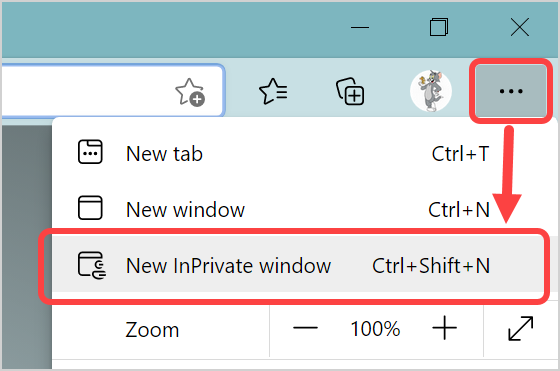从菜单中打开 Edge InPrivate 模式