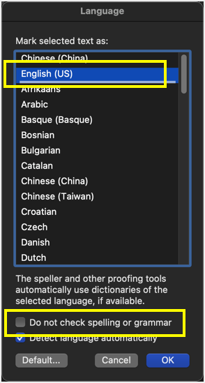 Word Mac 中的语言检查