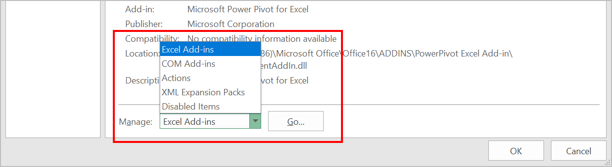 在 Excel 中查看加载项