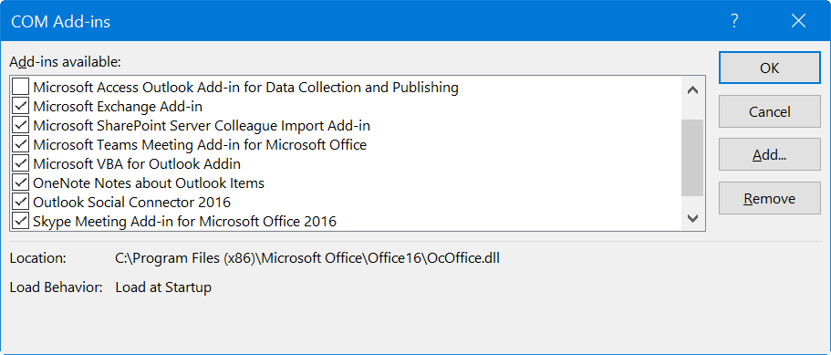 在 Outlook 中禁用加载项