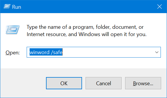 从运行提示以安全模式启动 Word