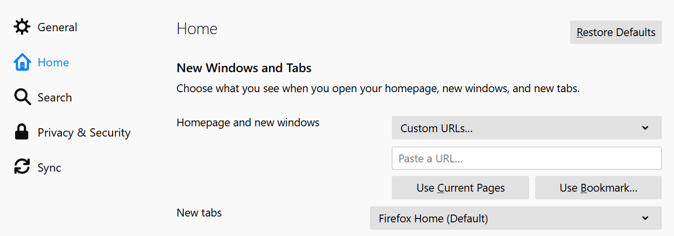 将多个 URL 设置为 Firefox 主页