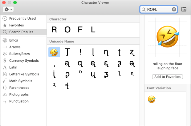 在 Mac 中输入 ROFL 表情符号