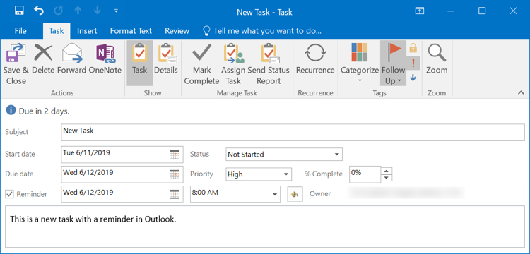 在 Outlook 中填写任务详细信息