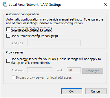 取消选中所有 LAN 设置