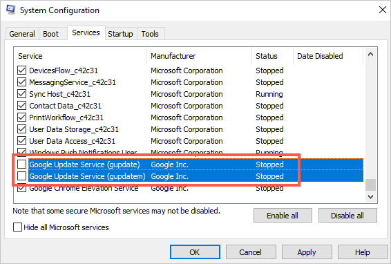 在系统配置中禁用 Chrome 更新
