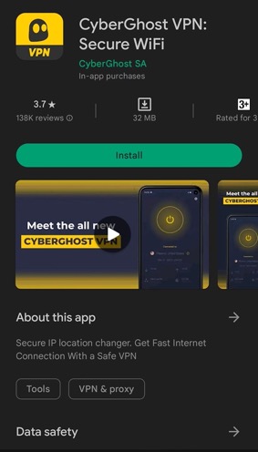 适用于 Android 的 Cyber​​Ghost VPN
