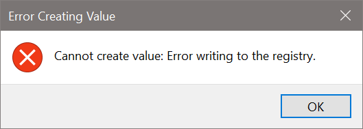 在 Windows 10 中写入注册表时出错