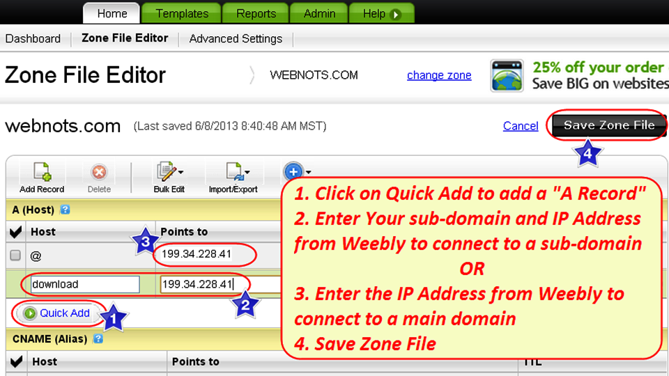 编辑 GoDaddy DNS 区域文件