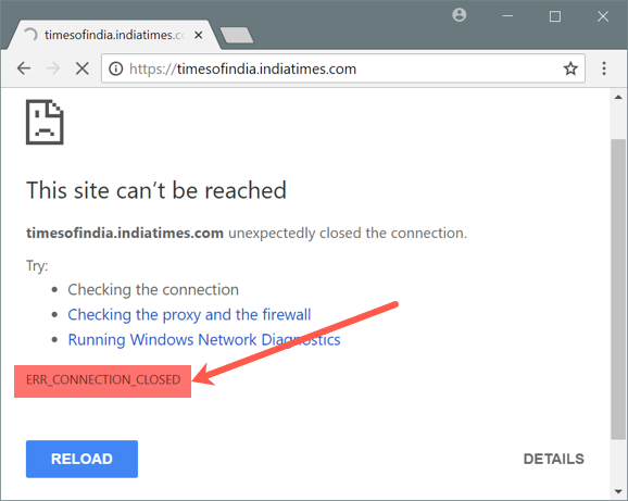 Chrome 中的错误连接已关闭