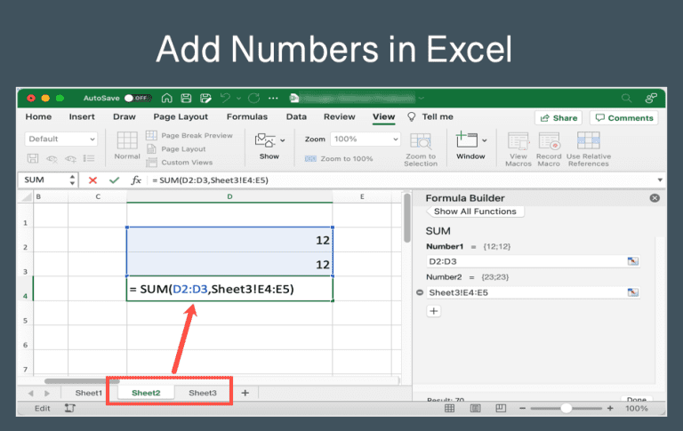 在Microsoft Excel中求和或相加数字方法