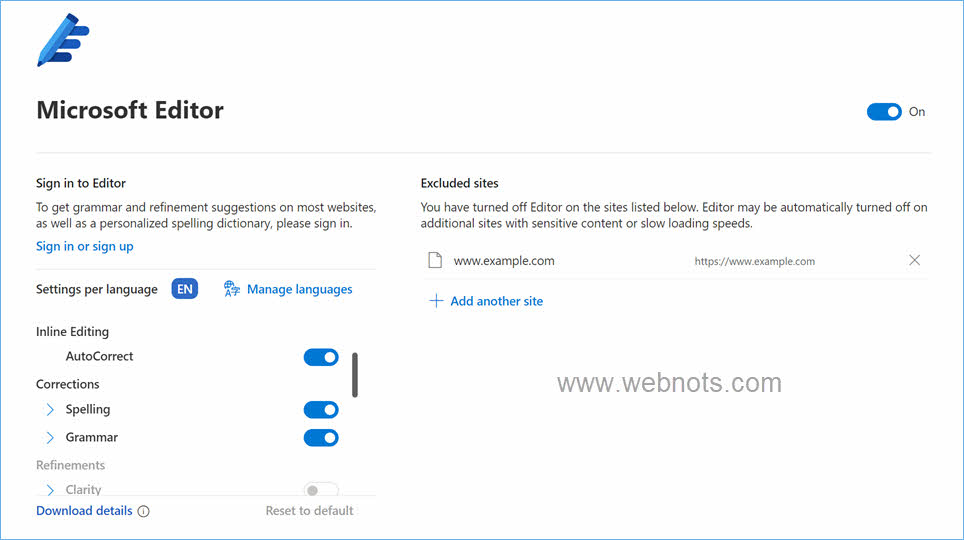 Edge 的 Microsoft 编辑器选项