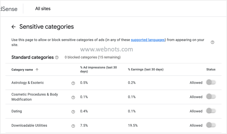 在 Google AdSense 中屏蔽敏感类别