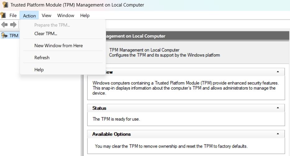 在 TPM 管理窗口中准备 TPM