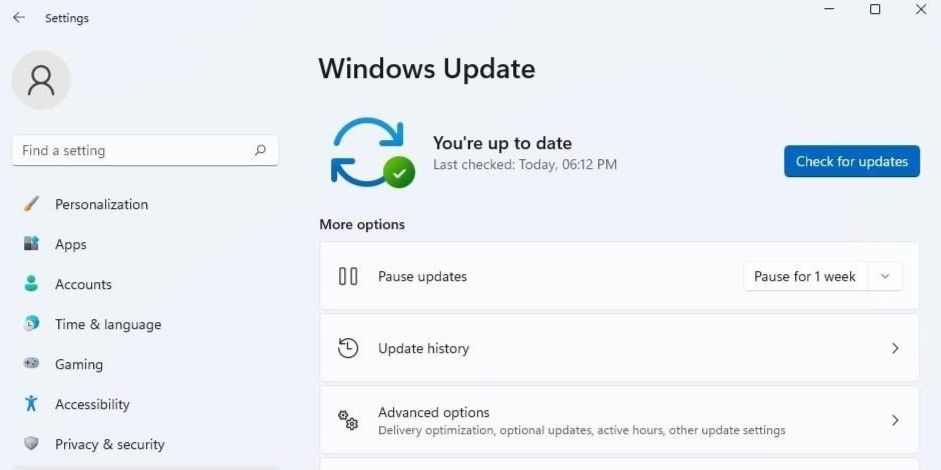 设置应用程序中的 Windows 更新选项卡