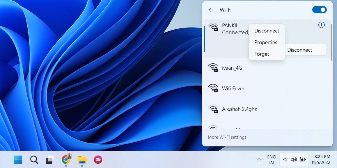 从快速设置面板中删除 Wi-Fi 网络