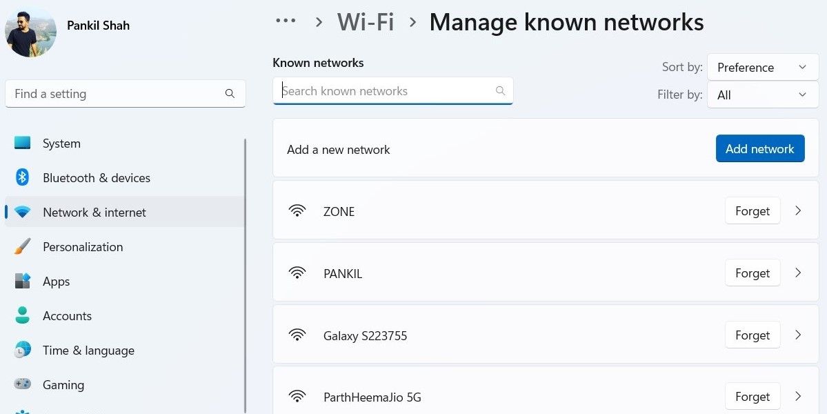 从设置应用程序中删除 Windows 上的 Wi-Fi 网络