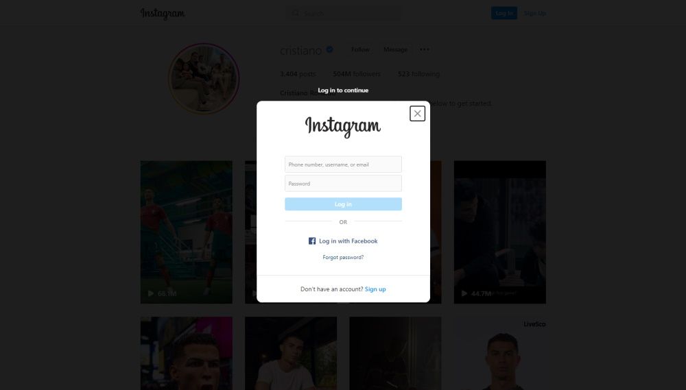 Instagram登录注册页面截图