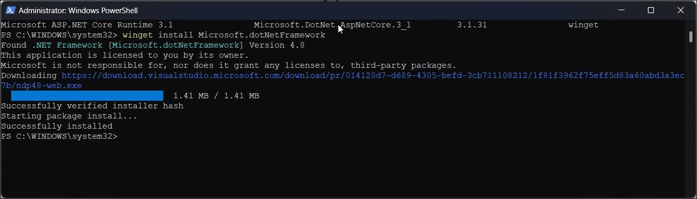 安装 microsoft dot net framework powershell