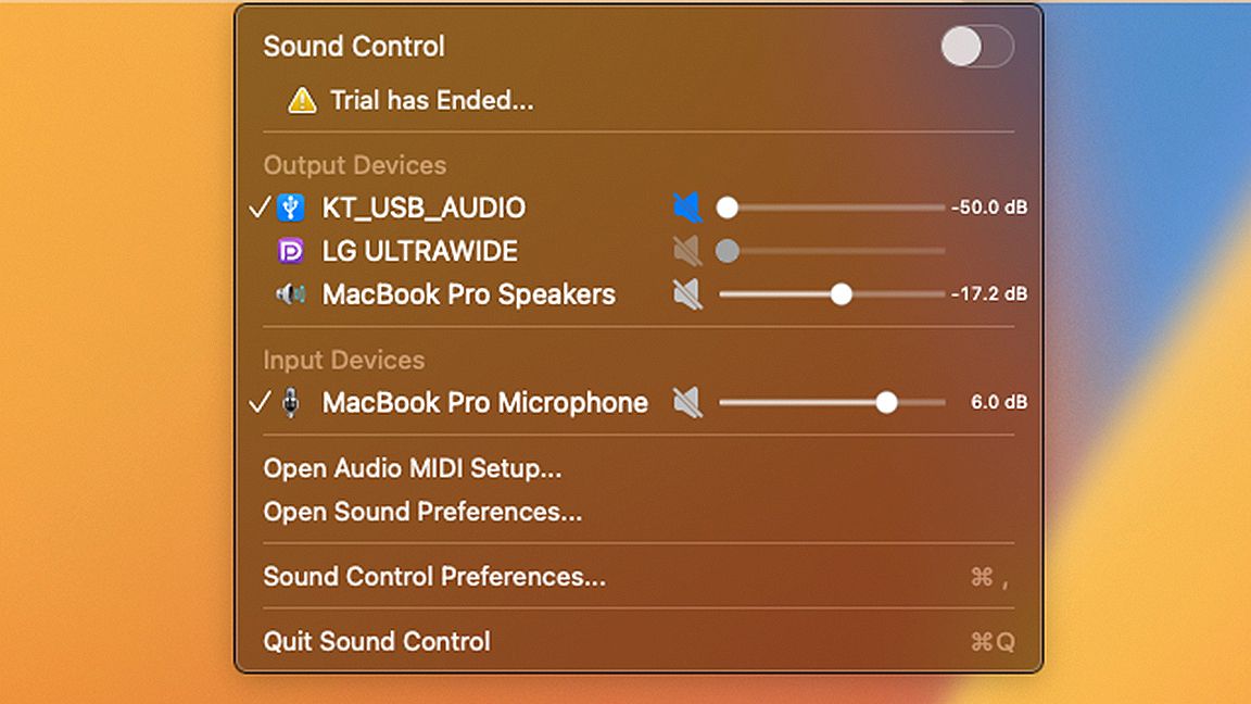 在 macOS 上运行的 SoundControll