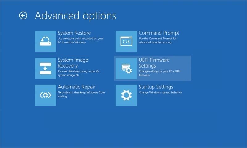 Windows 10 高级选项疑难解答 UEFI 固件设置