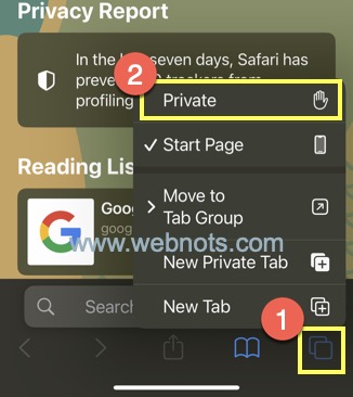 在 iPhone Safari 中打开私人标签