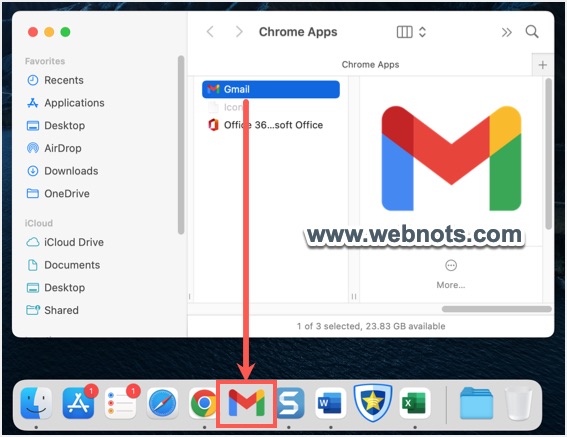 将 Gmail 应用程序添加到 Mac 中的 Dock