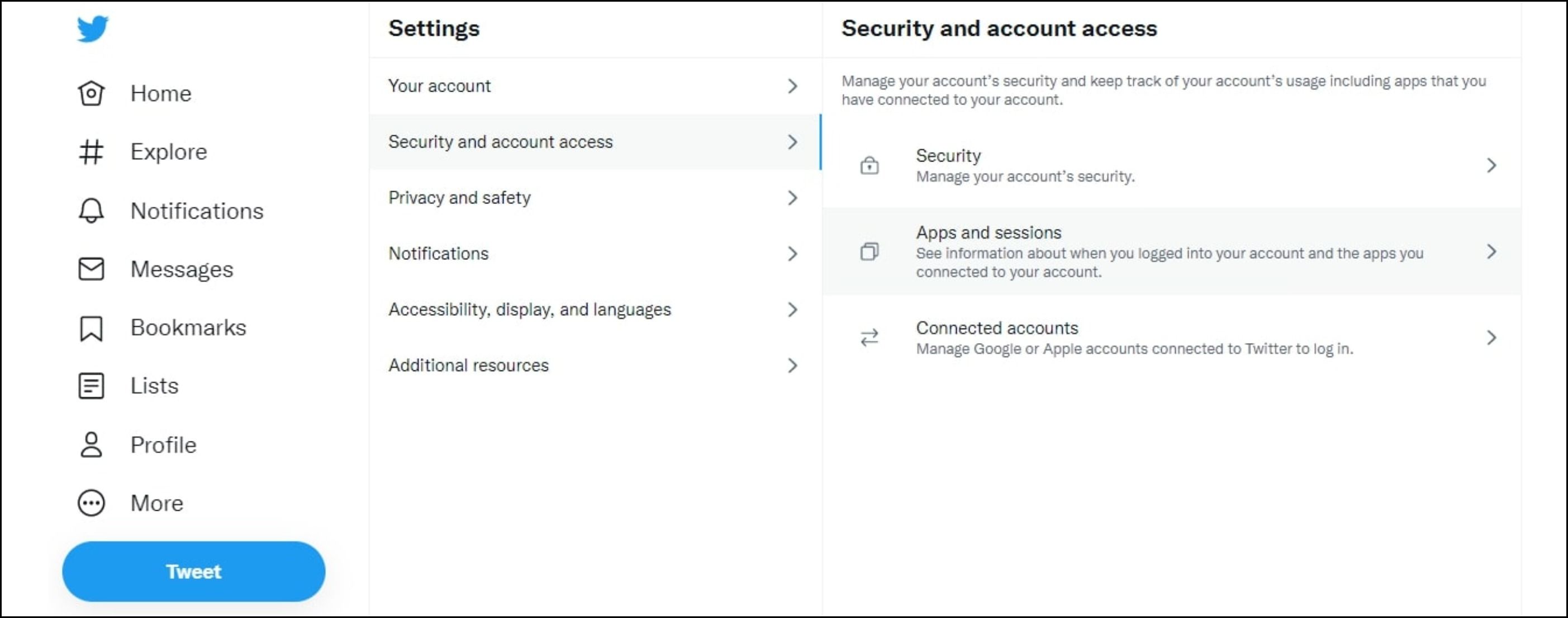 Twitter 中的安全设置和连接的应用程序