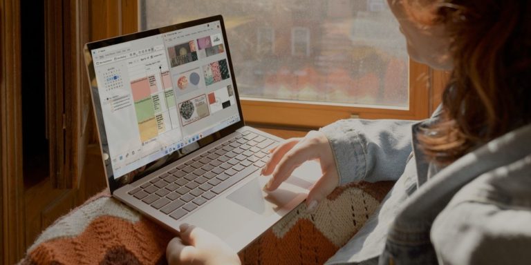 A Woman Using A Gray Windows Laptop.jpg