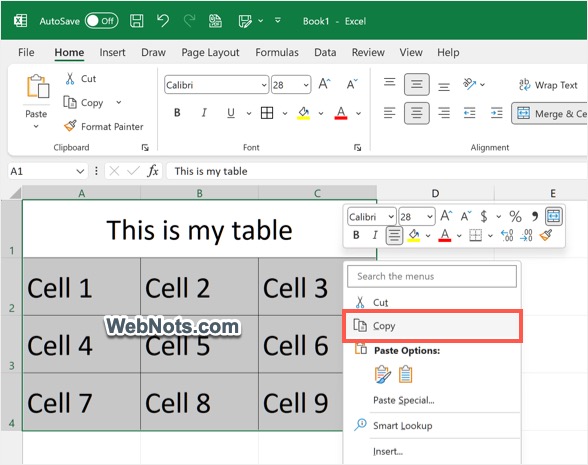 在 Windows 中复制 Excel 表格数据