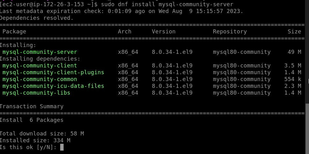 在 Amazon Linux 2023 上安装 MySQL 服务器
