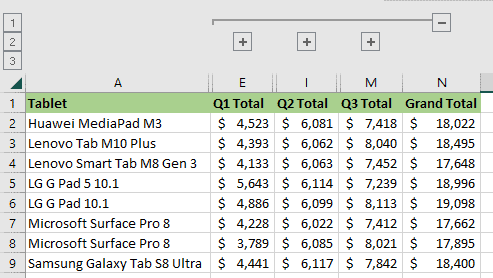 折叠所有内部列组