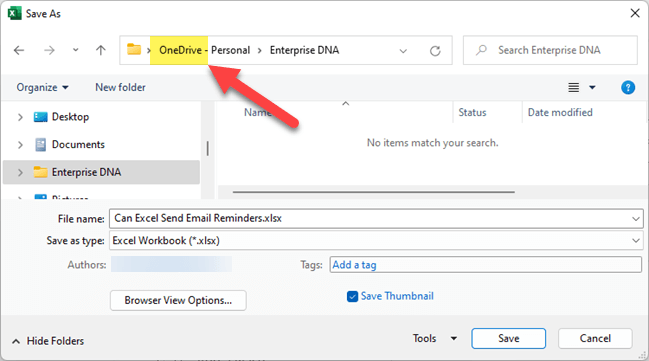 Save Excel sheet in One Drive