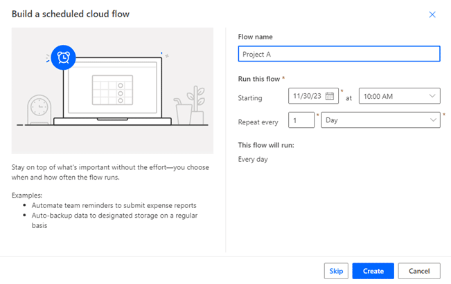 Build a scheduled cloud flow