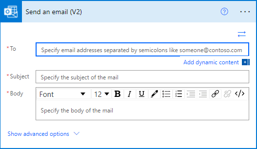 Power Automate - Configure the To, Subject, and Body fields