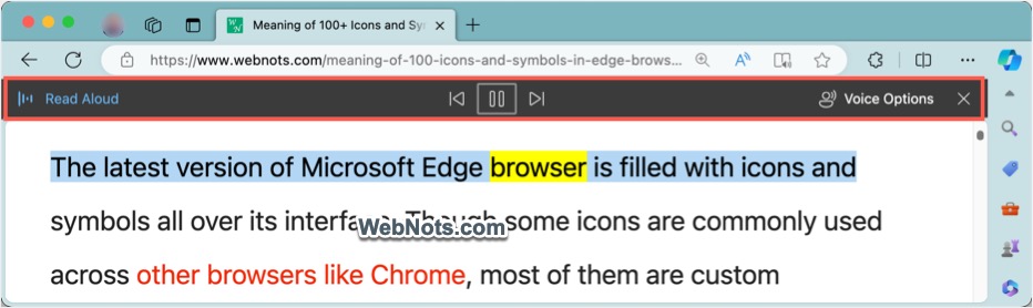 Edge 中的朗读选项