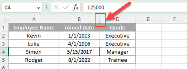 如何使用“主页”选项卡隐藏 Excel 中的列