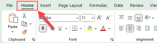 主页选项卡 - Excel 电子表格