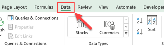 转到 Excel 功能区中的“数据”选项卡