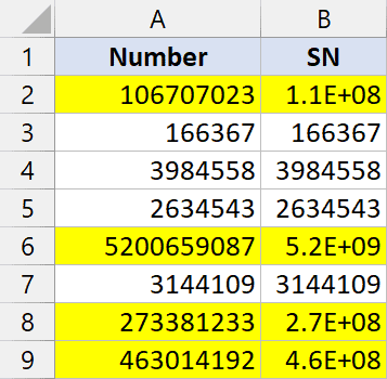 当列宽较小时，以科学计数法显示的数字