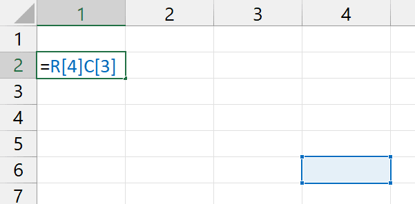 在 R1C1 符号中引用 A2 单元格 D6