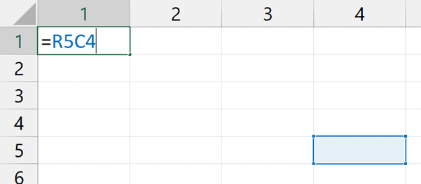 使用 R1C1 参考符号引用 R5C4 单元格