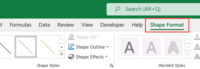 Excel 功能区中的“形状格式”选项卡