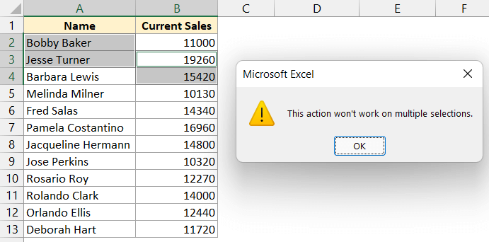 Excel 不允许复制不相邻的单元格