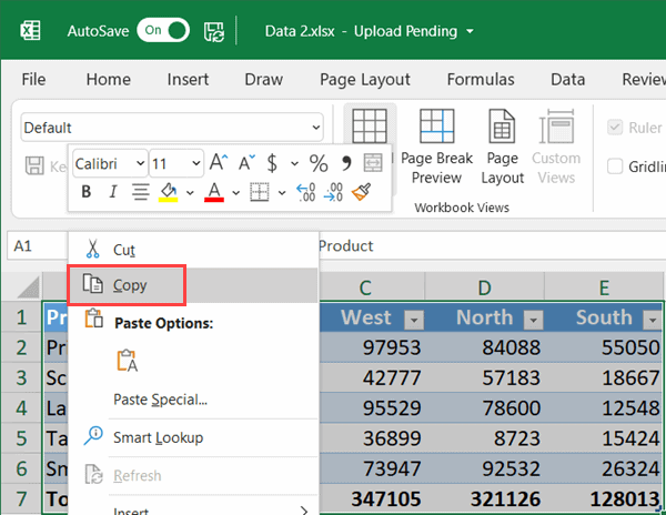 复制 Excel 中的数据