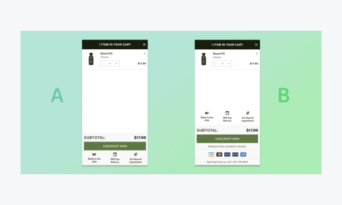 A/B test variants examples